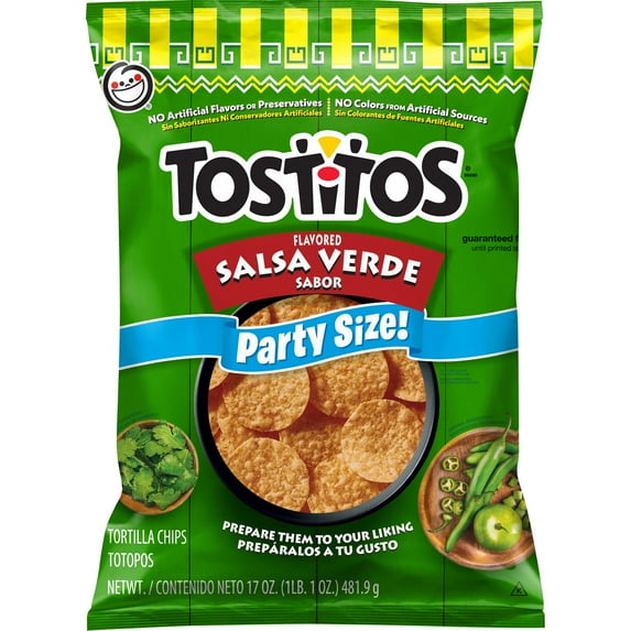 Tostitos Salsa Verde Flavored Tortilla Chips Party Size Bag, 17 oz