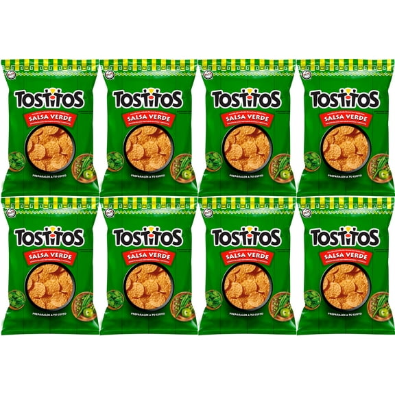 Tostitos Salsa Verde Value Pack Bundled by SUPERDEALS 74.4 grams/2.625 Oz Bag | Salsa Verde | Pack of 8 with mystery gift. Original Mexican Edition Version Tostilocos Chili Corn Tortilla Chips Snacks