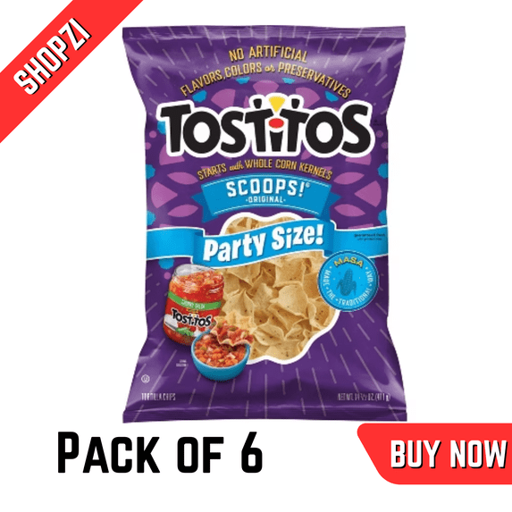 Tostitos Scoops Tortilla Chips, Original Flavor, Party Snack, 14.5 oz Bag, 6 Pack
