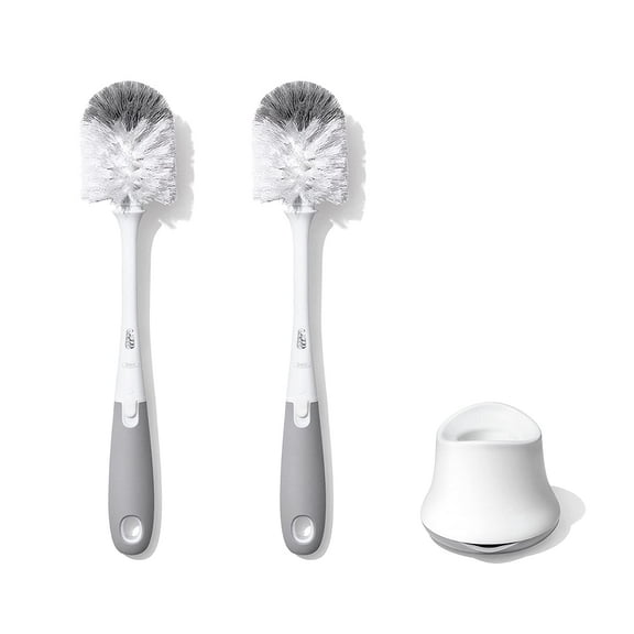 Tot Bottle Brush with Nipple Cleaner and Stand \u2013 Gray 2-Pack