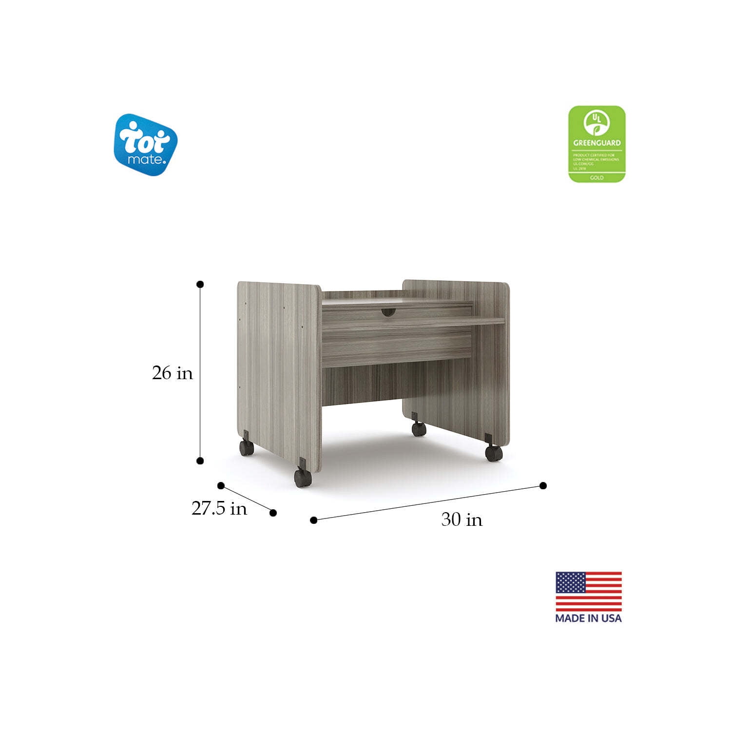 Tot Mate 30" Mobile Kids Desk Gray Laminate Wood Preschool & Daycare