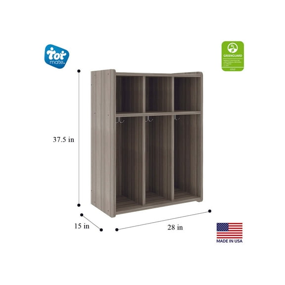 Tot Mate 37.5" 3-Section Contemporary Composite Wood Wall Locker in Gray