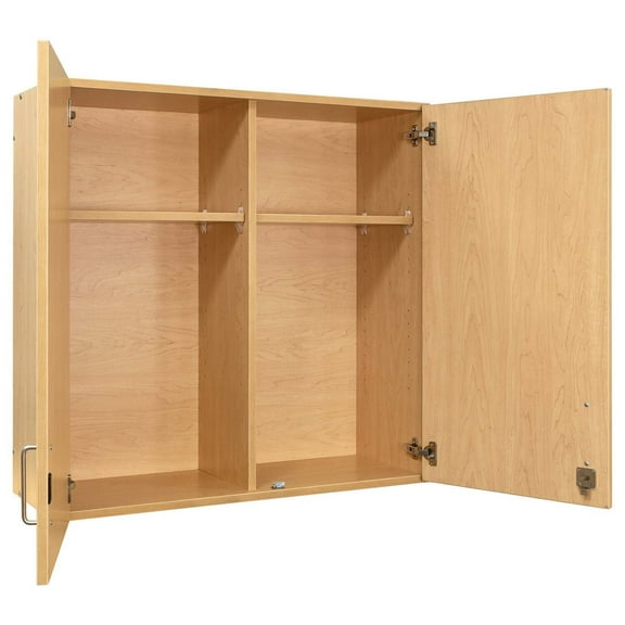 Tot Mate 4 Section Wall Cabinet Lockable Classroom Storage, Maple, 37"W x 14 1/2"D x 36 1/2"H