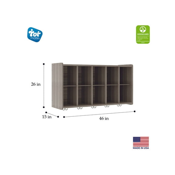 Tot Mate 46" Wide Composite Wood Gray Wall Cubby Storage Kids Furniture
