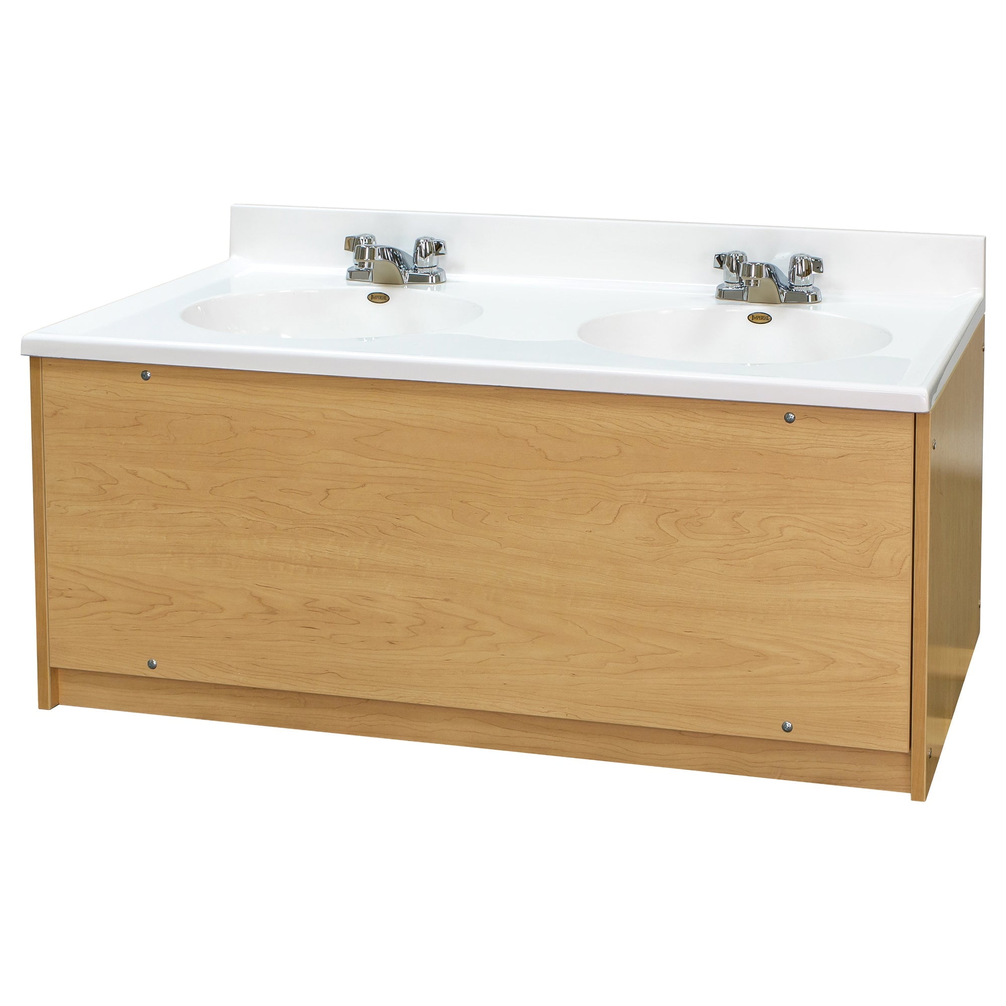 Tot Mate Children's Double Bowl Floor Vanity Sink, Low Height 24", School Bathroom Furniture (Maple)