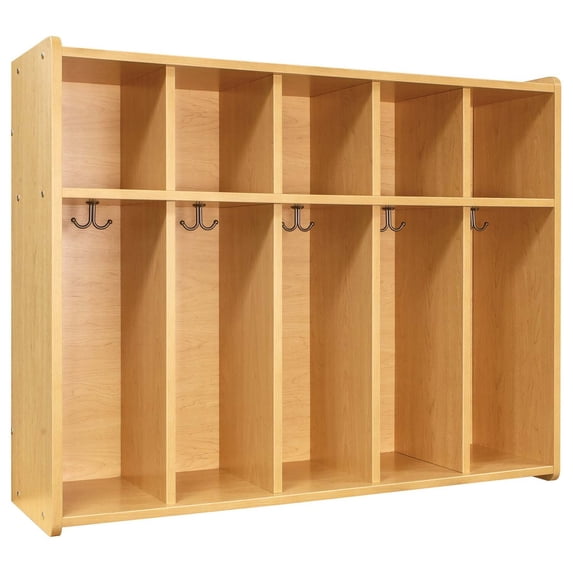 Tot Mate Children's 5-Section Wooden Wall Locker with Cubbies 46"W x 15"D x 37 1/2"H Maple Assembled