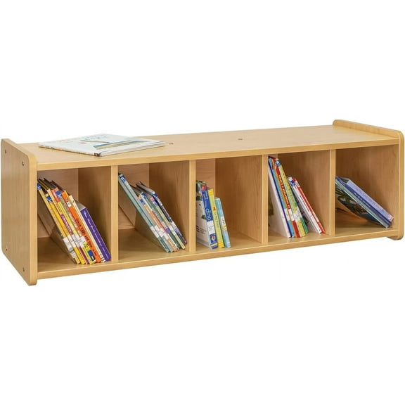 Tot Mate Children's Book Bench Cubby Storage for Classroom, 46" Wide, 5 Cubbies, Wooden, Maple, RTA