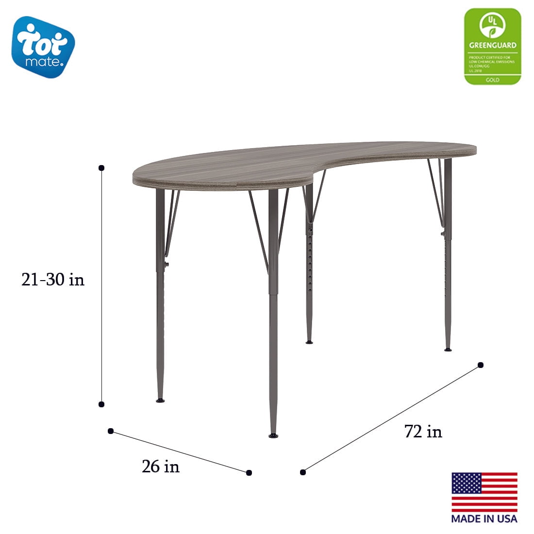 Tot Mate Children's Curved Table, Adjustable Height Legs, Table Top