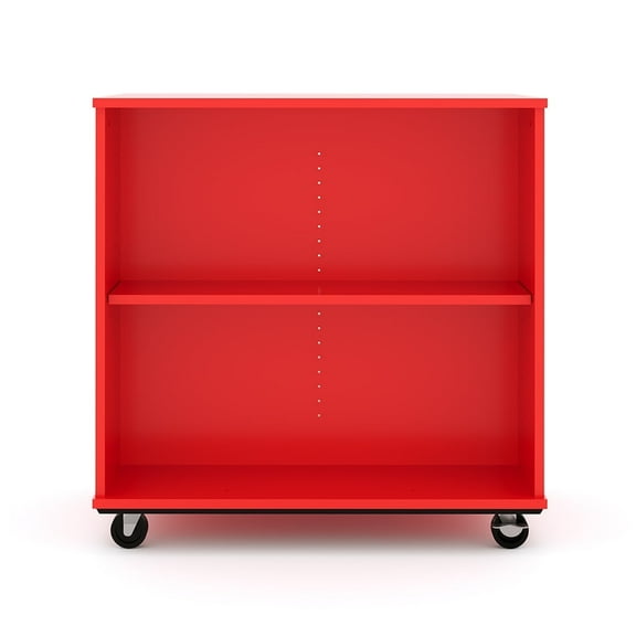 Tot Mate Open Double Sided 2 Tier Mobile Toy Shelf, Classroom Furniture, Red, 36"W x 23"D x 36"H