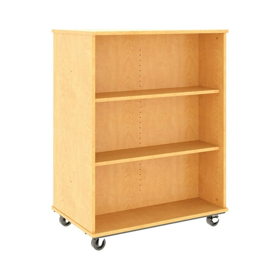 Tot Mate Open Double Sided 3 Tier Mobile Shelves Wooden Classroom Bookcase, Maple 36"W x 23"D x 48"H