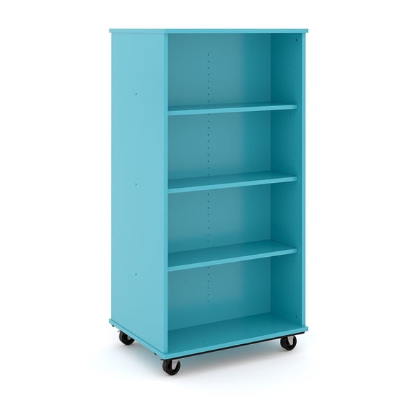 Tot Mate Open Double Sided 4 Tier Mobile Bookshelf, Classroom Furniture, Teal, 30"W x 23"D x 60"H