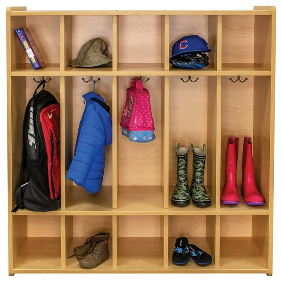 Tot Mate Preschool Floor Locker with Storage Cubbies, Maple, 46"W x 15"D x 47.5"H, Assembled