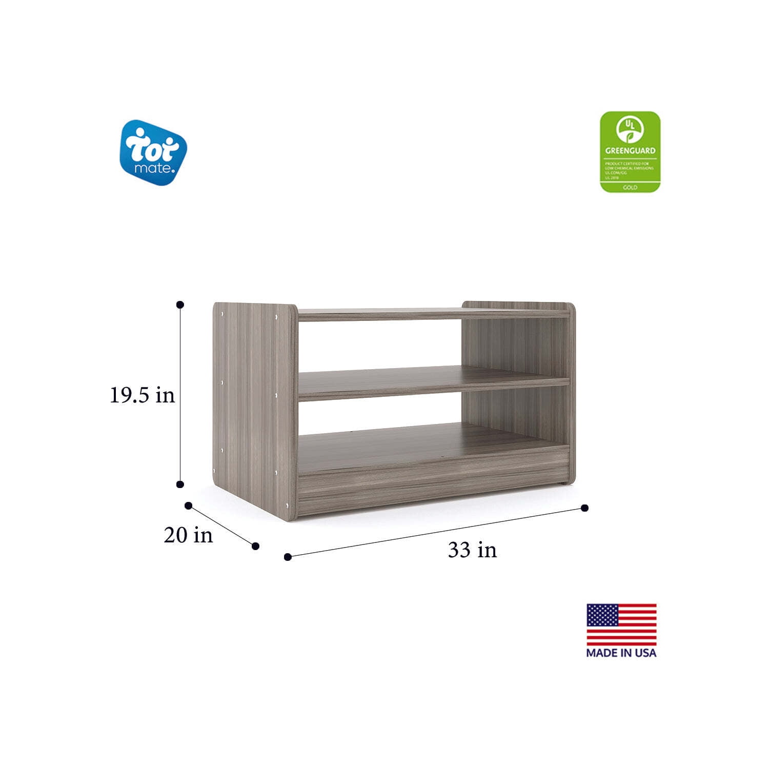 Tot Mate Toddler Play Center, Kids Toy Storage Organizer, 2 Shelves, Wood, Elm Gray, Assembled