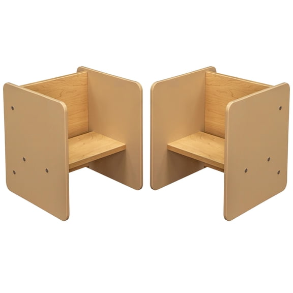 Tot Mate Children's 2-in-1 Activity Cube Chair, Classroom Furniture, Wood, Maple, Set of 2, 13" Wide