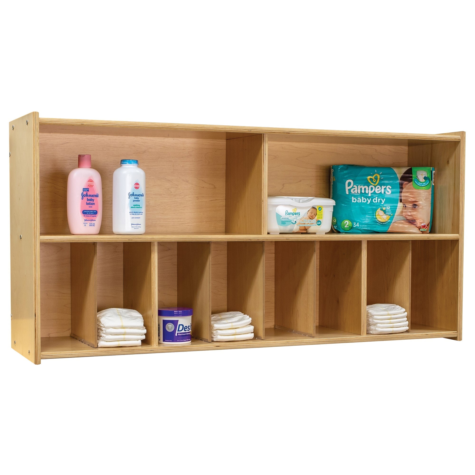 Tot Mate Wooden Wall-Mounted Diaper Storage, Natural Birch Plywood, 46"W x 12"D x 22 1/2"H, RTA