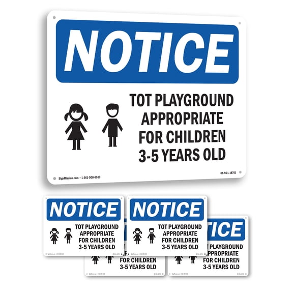 Tot Playground Appropriate For OSHA Notice Aluminum Sign 10 Inch x 7 Inch - 5 Pack