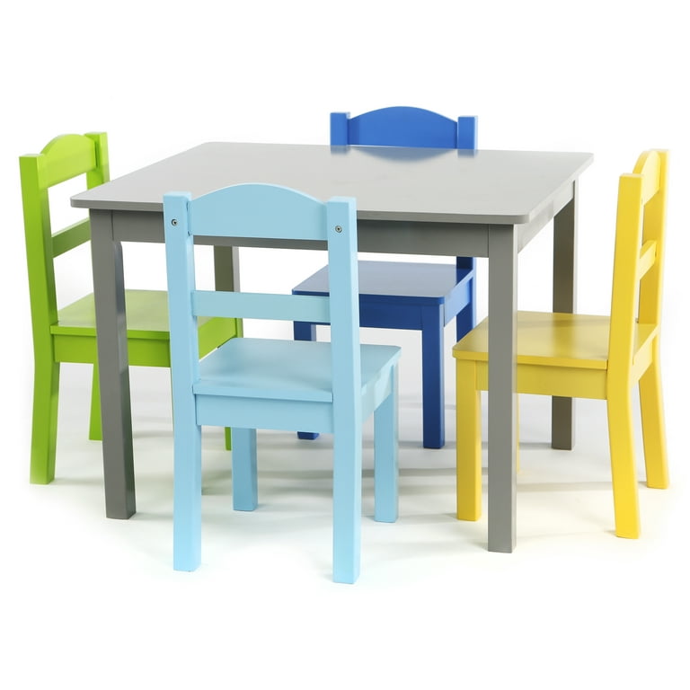 Kids 5 Piece Wood Table and Chair Set, Primary Colors