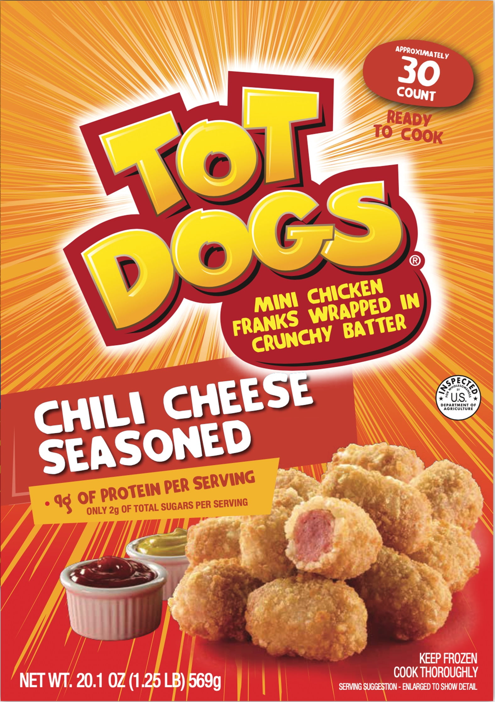 TOTDOGS Original Frozen Chicken Hotdog Fritter Bites, 20.1 oz, 30