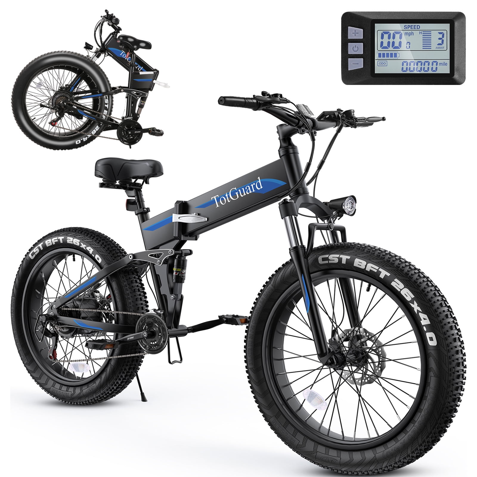 TotGuard 26 x4 Electric Bike Fat Tire 500W Ebike Foldable Bicycles E Bikes Adults 48V 10Ah Battery Dual Shock Absorber Lockable Fork UL2849