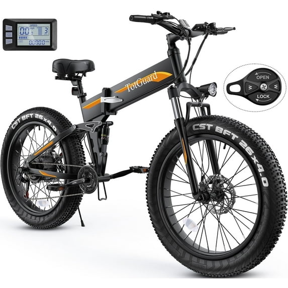 TotGuard 26"x4" Electric Bike, Fat Tire 500W Ebike, Foldable Electric Bicycles E Bikes for Adults Electric 48V 10Ah Battery, Dual Shock Absorber, Lockable Fork UL2849