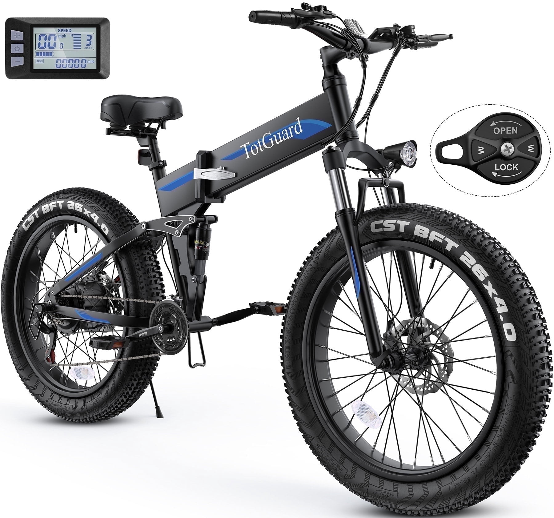 TotGuard 26"x4" Electric Bike, Fat Tire 500W Ebike, Foldable Electric Bicycles E Bikes for Adults Electric 48V 10Ah Battery, Dual Shock Absorber, Lockable Fork UL2849