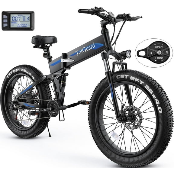 TotGuard 26"x4" Electric Bike, Fat Tire 500W Ebike, Foldable Electric Bicycles E Bikes for Adults Electric 48V 10Ah Battery, Dual Shock Absorber, Lockable Fork UL2849