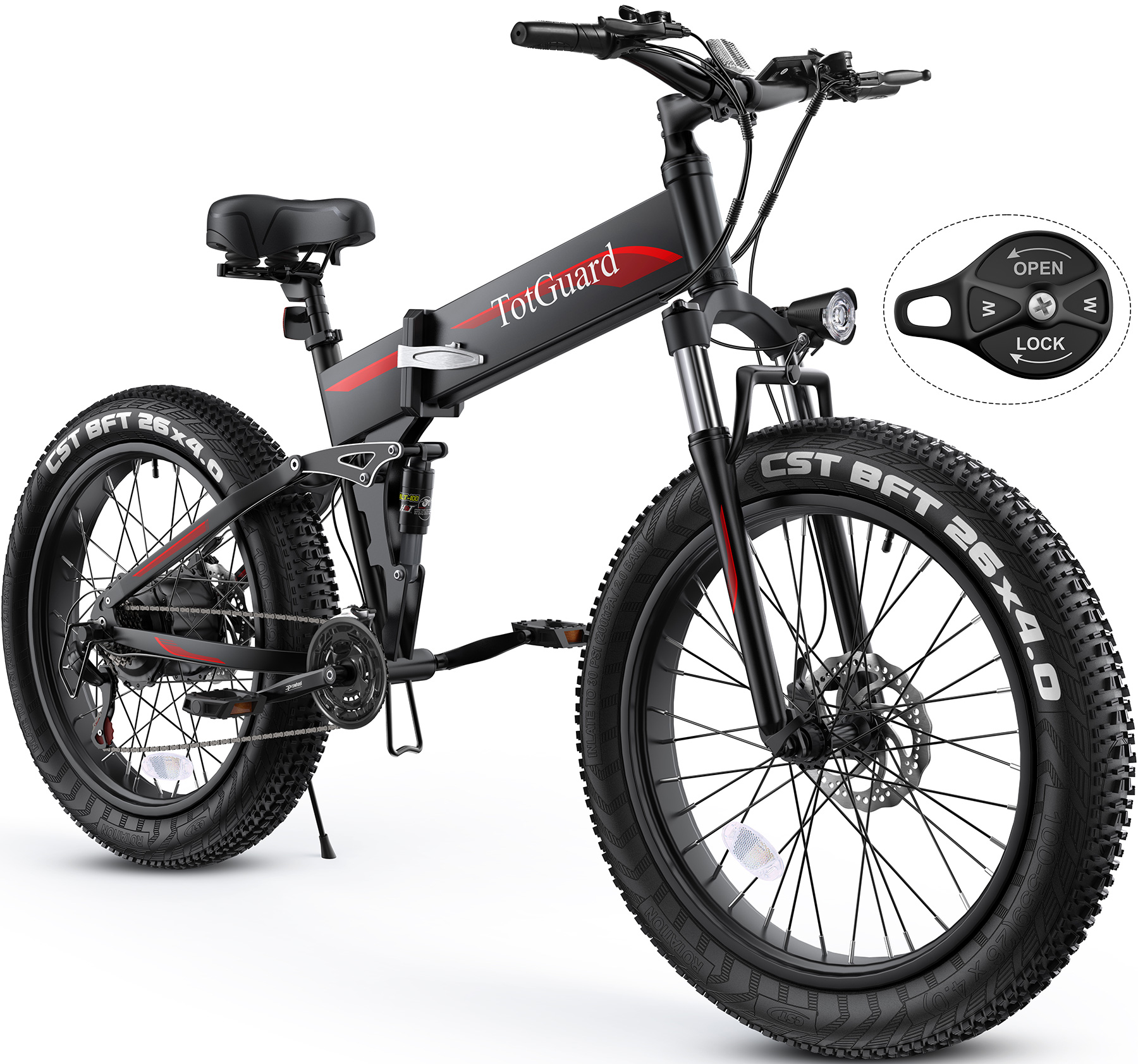 TotGuard Electric Bike, 26"x4", Fat Tire 500W 21.6MPH Ebike Foldable