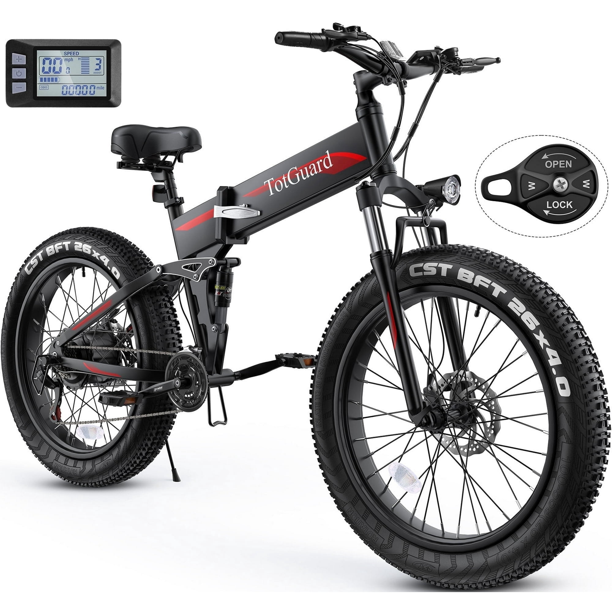 TotGuard Electric Bike, 26"x4" Fat Tire 500W Ebike, Foldable Electric Bicycles E Bikes for Adults Electric 48V 10Ah Battery, Dual Shock Absorber, Lockable Fork