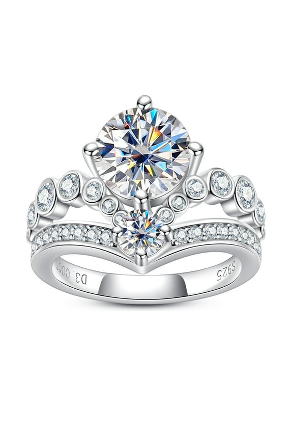 Total 4.08ct Moissanite Crown Rings for Women,D Color VVS1 925 Sterling Silver Wedding Rings Mask Promise Rings