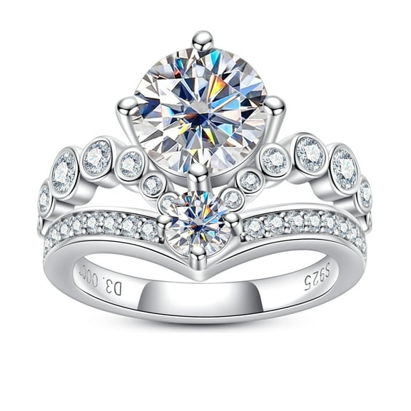 Total 4.08ct Moissanite Crown Rings for Women,D Color VVS1 925 Sterling Silver Wedding Rings Mask Promise Rings