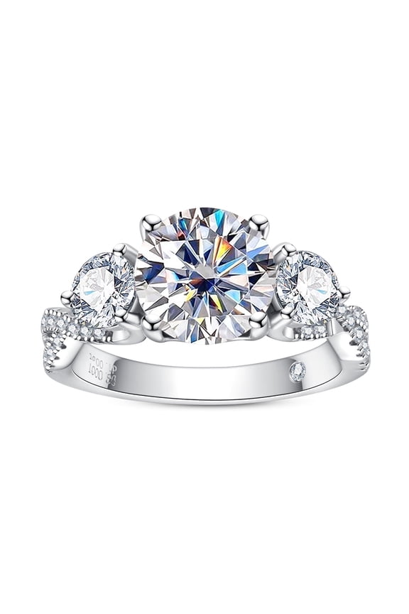 3 Stone Moissanite Engagement Ring 4ct Round Cut 14K White Gold Plated 925 Sterling Silver Wedding Anniversary Promise Ring for Women