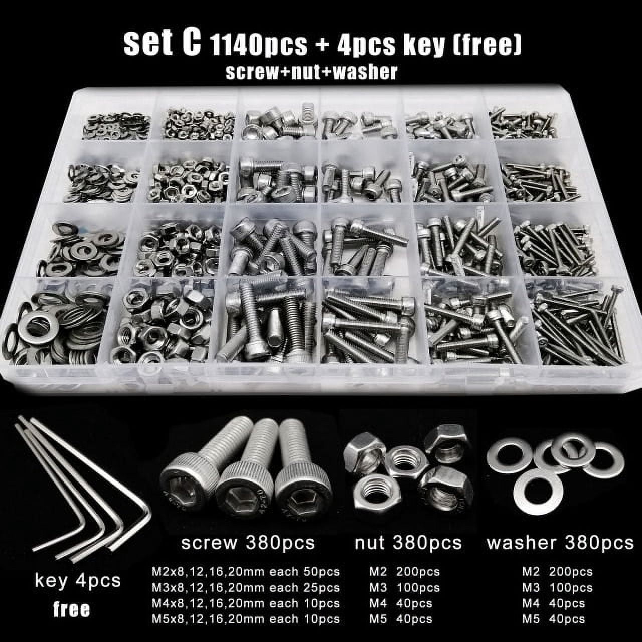M6 Hex Bolt Assortment Kit - Flange Head, 304 Stainless Steel, 12-45mm Lengths (120 Pcs) - View #3