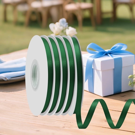 LoomJoyz Total 5 roll 250 yards,Forest Green Double Face Satin Ribbon 1/4 inch ,Polyester Ribbon for Gift Wrapping Very Suitable for Weddings Party Hair Bow
