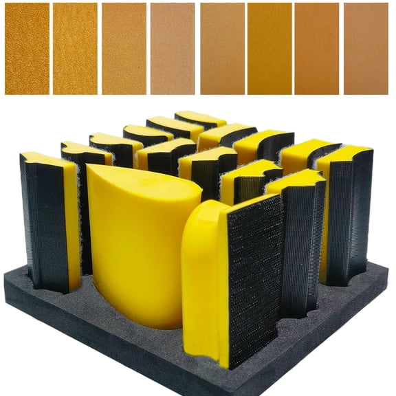 Total 56 Pcs Hand Sanding Block Set- 16 Contoured Profile Sander + 40 Sheet Sandpaper Kit - Interchangeable Assorted Convex & Concave Shapes For Moldings Woodworking  Auto Paint And Crafts