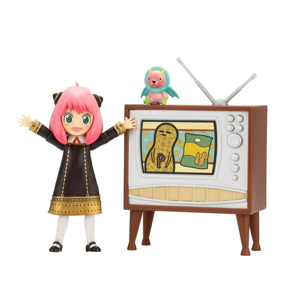 Total Anime Anya Forger - 6.5-Inch Scale Figure with Swappable Faceplates, Alternate Hands, Teddy Bear, and TV Set