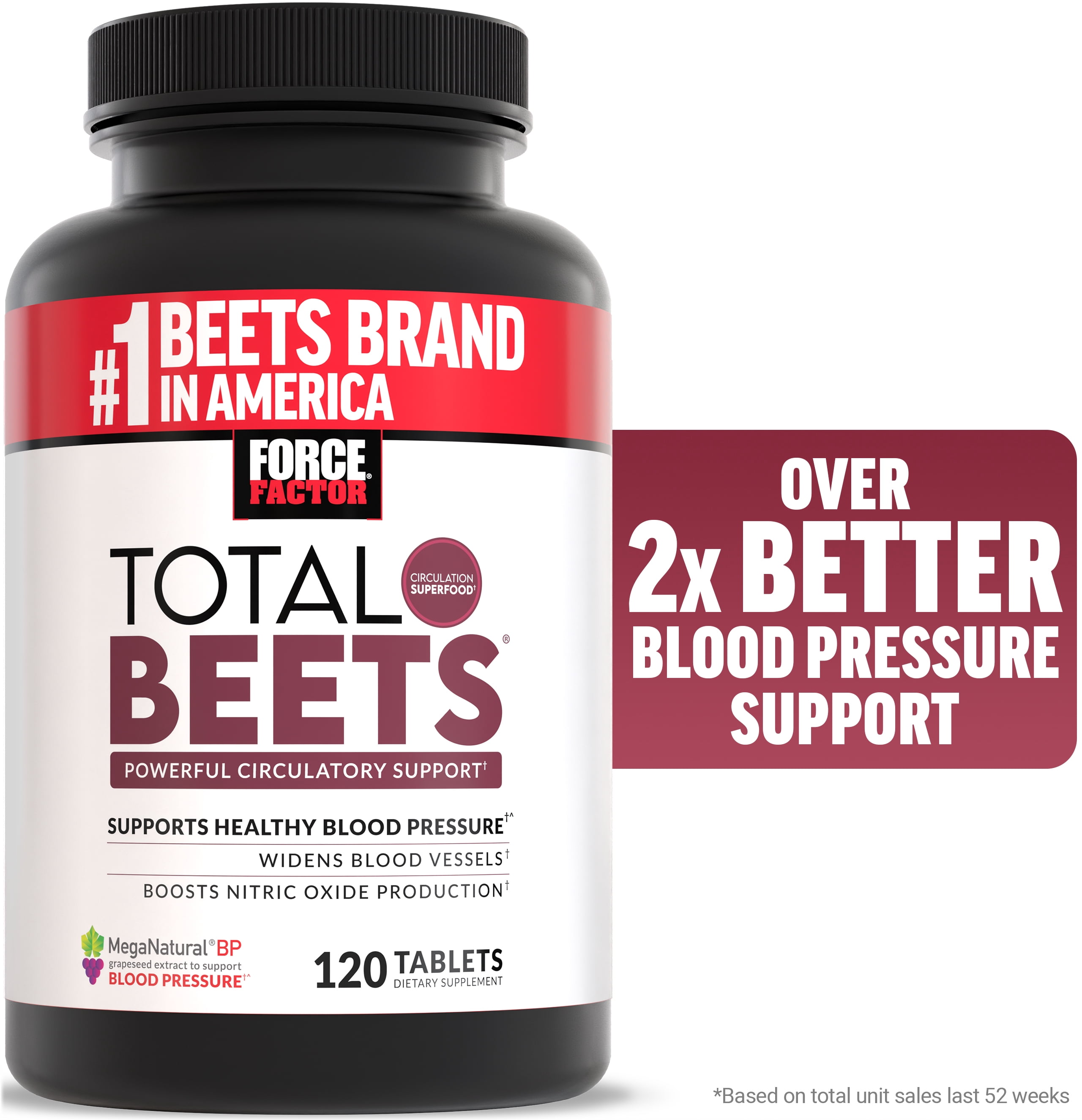 Force Factor Total Beets, Beet Root Capsule Alternative with Beetroot Powder for Heart Health, Blood Pressure, Circulation & Nitric Oxide, 120 Tablets