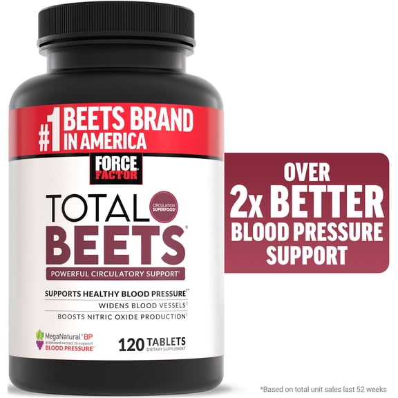 Force Factor Total Beets, Beet Root Capsule Alternative with Beetroot Powder for Heart Health, Blood Pressure, Circulation & Nitric Oxide, 120 Tablets
