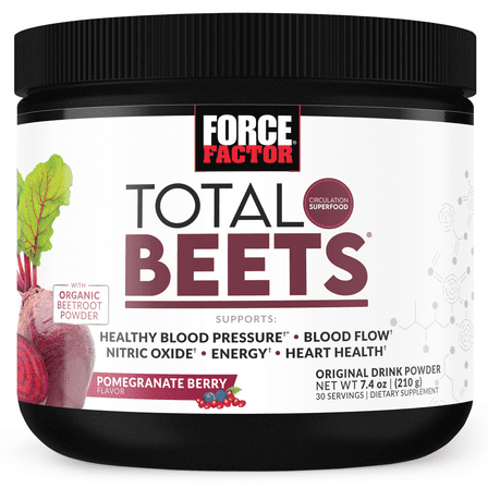 Force Factor Total Beets, Organic Beet Root Powder Beetroot Supplement for Heart Health, Blood Pressure & Nitric Oxide, Pomegranate Berry, 30 Servings