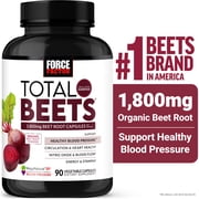 Total Beets Blood Pressure Support Beet Root Capsules, 1800mg Organic Beet Root Powder Beet Supplement to Support Circulation and Blood Flow, 90 Vegetable Capsules by Force Factor