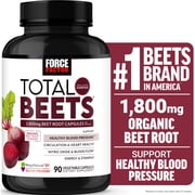 Total Beets Blood Pressure Support Beet Root Capsules, 1800mg Organic Beet Root Powder Beet Supplement to Support Circulation and Blood Flow, 90 Vegetable Capsules by Force Factor