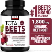 Total Beets Blood Pressure Support Beet Root Capsules, 1800mg Organic Beet Root Powder Beet Supplement to Support Circulation and Blood Flow, 90 Vegetable Capsules by Force Factor