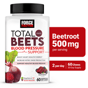 Total Beets Blood Pressure Support Supplement, Beets Supplements with Beet Powder, Great-Tasting Beets Chewables for Heart-Healthy Energy, and Increased Nitric Oxide, Force Factor, 60 Soft Chews