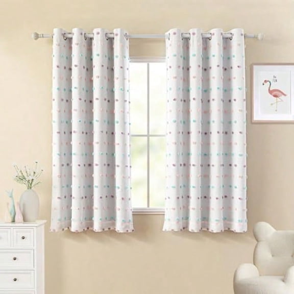 Total Blackout Curtains For Bedroom Nursery Curtains 100 Light Block Doubled Curtains With Rainbow Pom Pom Sheer Window Drapes For Kitchen Room Darkening Grommet Set Of 2 52 X 63 In