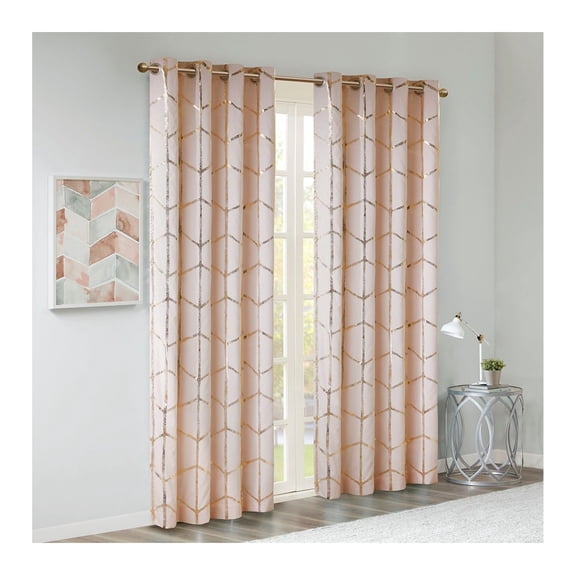 Total Blackout Metallic Print Grommet Top Curtain Panel(Only 1 Pc Panel) Blush+Gold + Microfiber