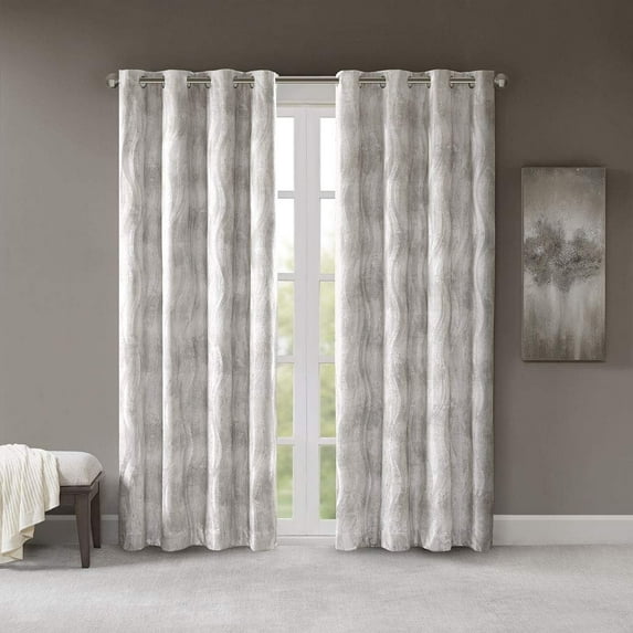 Total Blackout Victorio Printed Jacquard Grommet Curtain Panel, 50x108, Grey