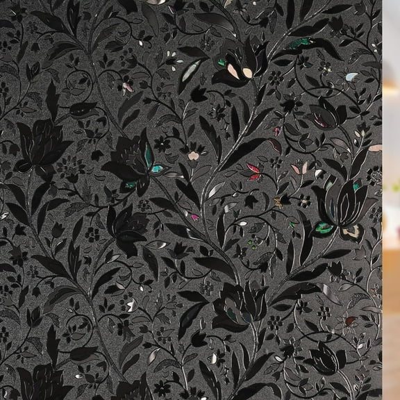 Total Blackout Window Film Sun Blocking, Black Privacy Window Film Light Blocker, Stained Glass Thermal Cling Heat Control, Room Darkening Glass Sticker for Door Covering, 17.5" x 78.7"