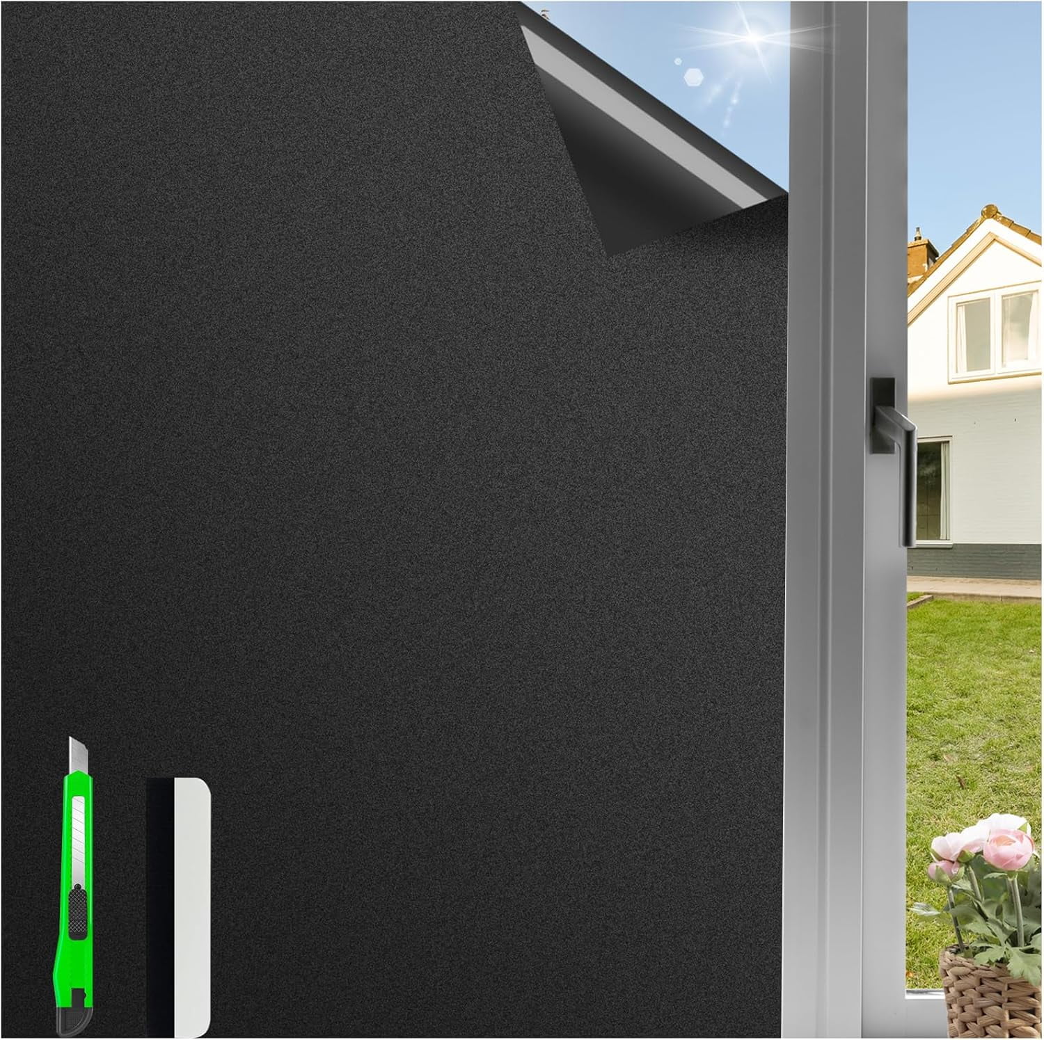 Total Blackout Window Privacy Film, Static Cling Windows Film Black Out Window Cover, Removable
