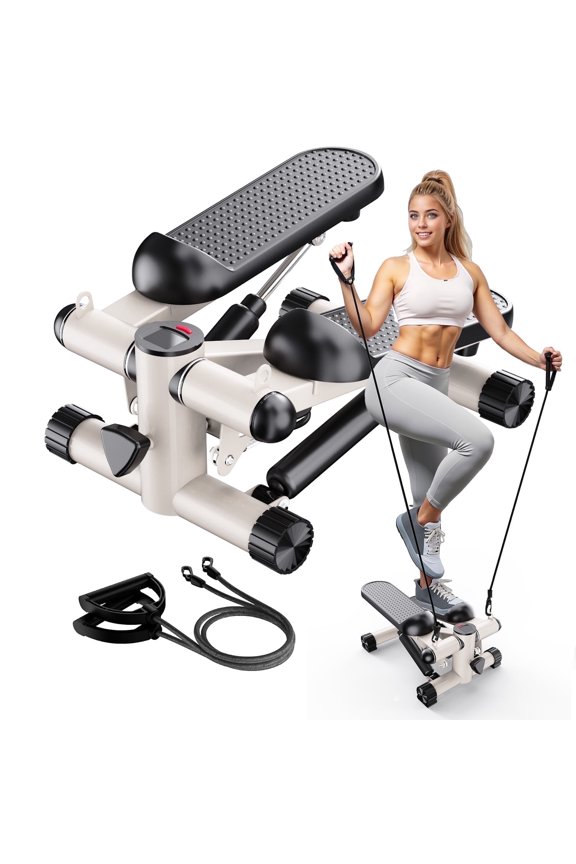 Mini Stepper for Exercise at Home Stair Step Cardio Thigh Master Workout Equipment Fitness Pedal Exerciser Non-Slip Pedals with Resistance Bands LCD Digital Monitor Climber