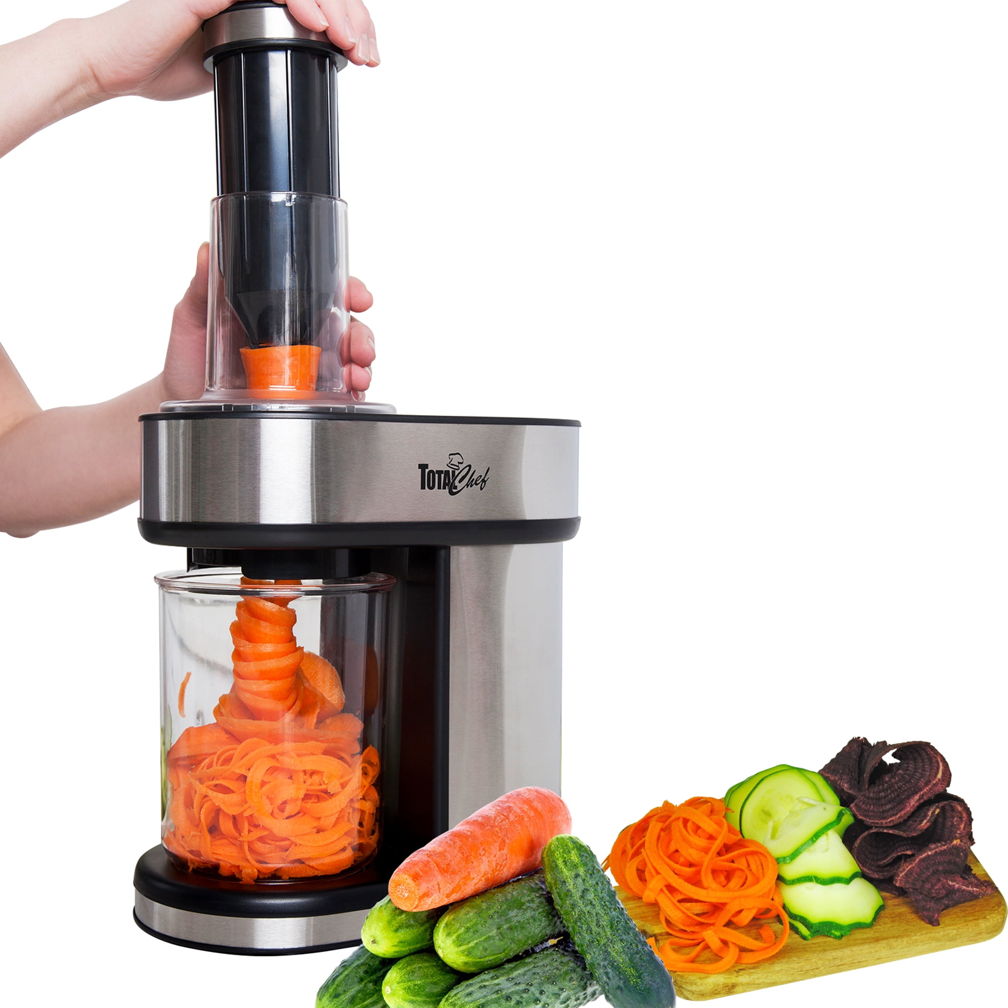  Electric Spiralizer with 3 Blades - Fast, Easy Spiral Vegetable  Slicer - Stainless Steel - Compact Storage - Fits Most Large Vegetables  Including Zucchini and Carrots - By PII: Home & Kitchen