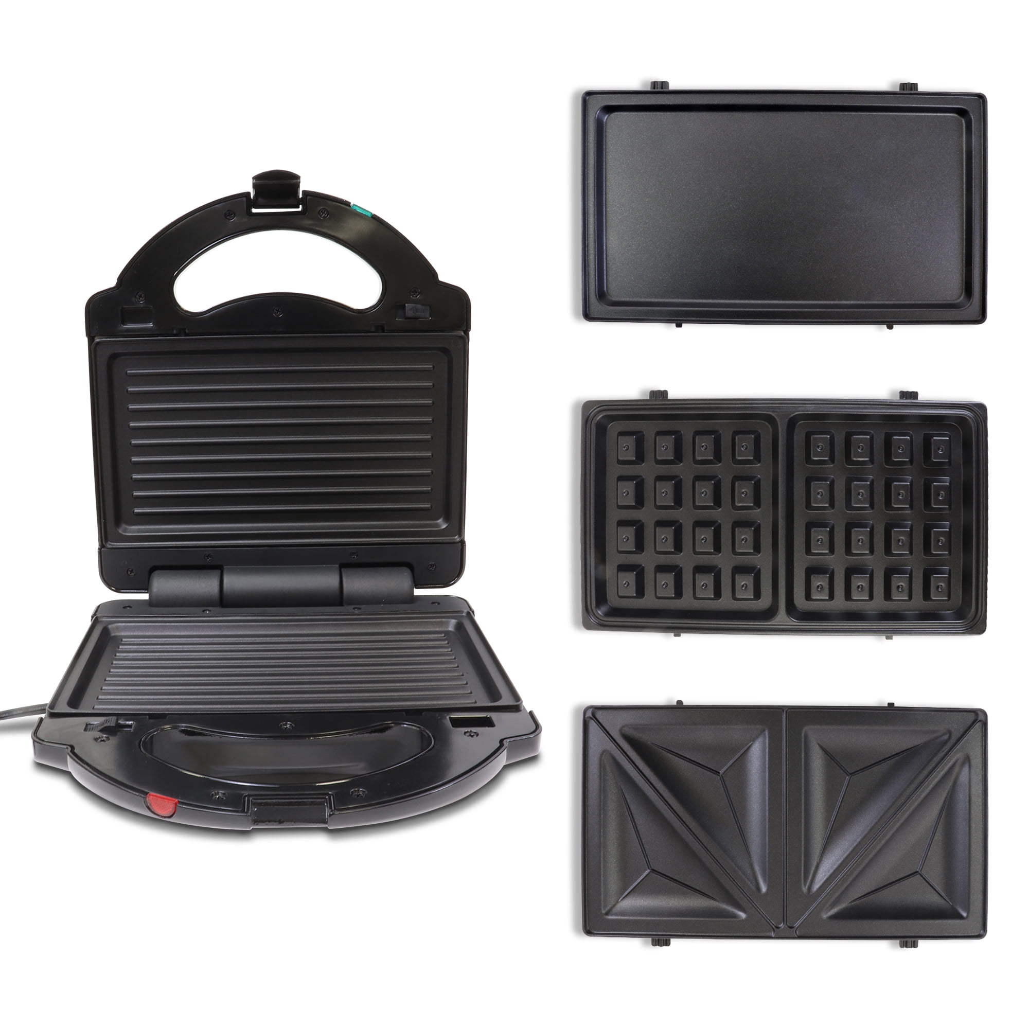 Total Chef 4-in-1 Grill Waffle Maker Sandwich Press Open, Electric Griddle, Black
